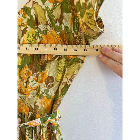 Vintage 1950s Womens Cotton Floral Cap Sleeve Belted Retro Twee Dress Small - Picture 5 of 7